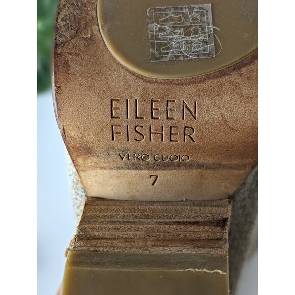 Eileen Fisher Boots Suede Peep Toe Slingback Textured Taupe Boho Fall Size 7 - Picture 10 of 11